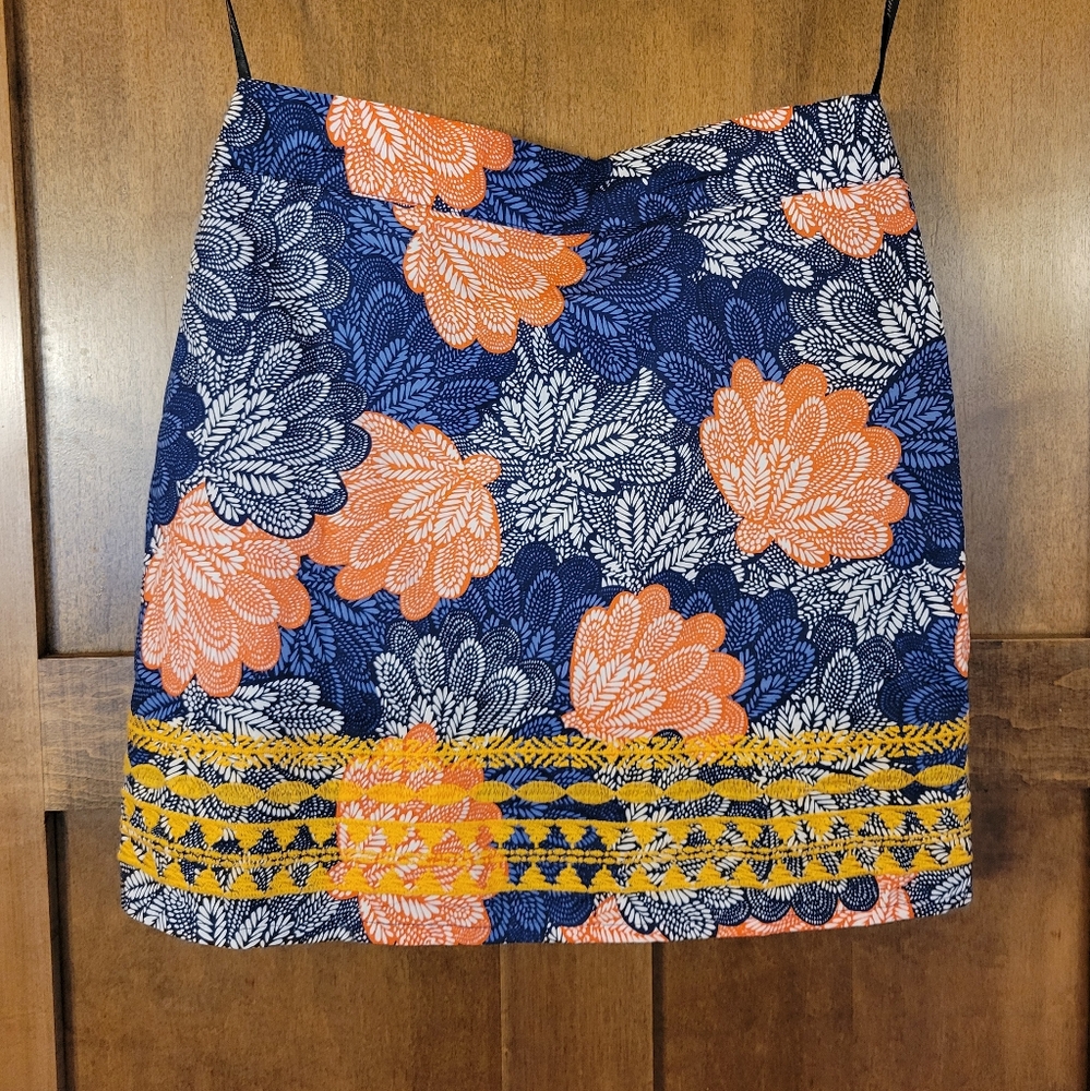 THML Womens blue orange floral skirt yellow embroidery. Bright colored boho  Med
